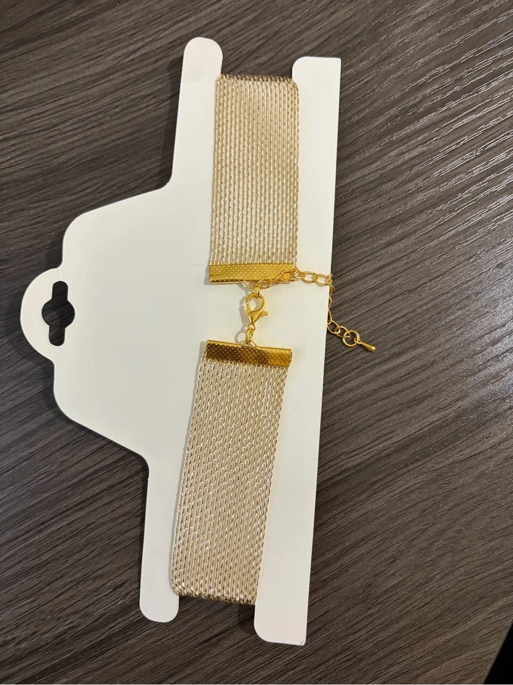 Fashion Jewelry Beige Gold-Tone Elastic Choker